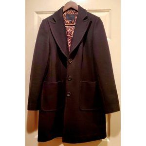 Banana Republic Black Wool Coat with leopard print liner - Women's Medium